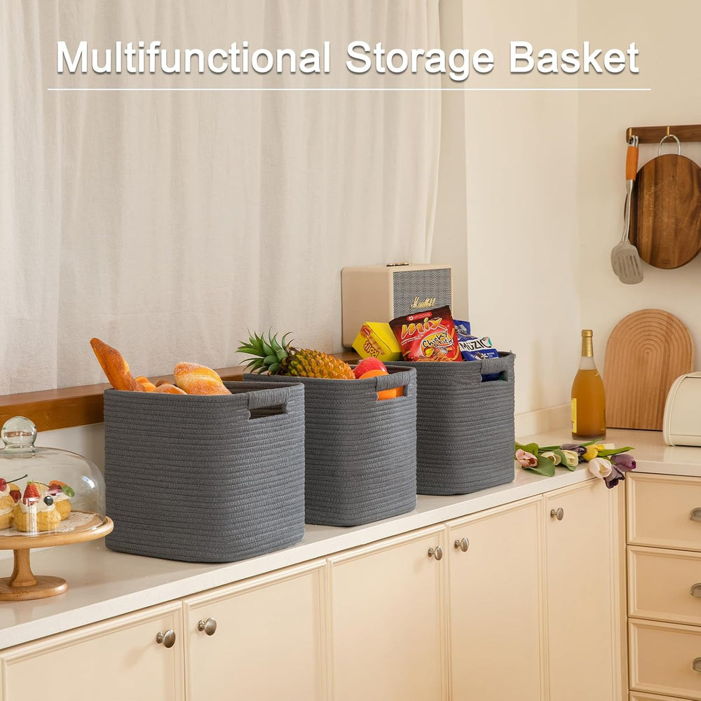 OIAHOMY Storage Cubes 11 Inch Storage Bins 3-Pack Square Baskets Dark Grey