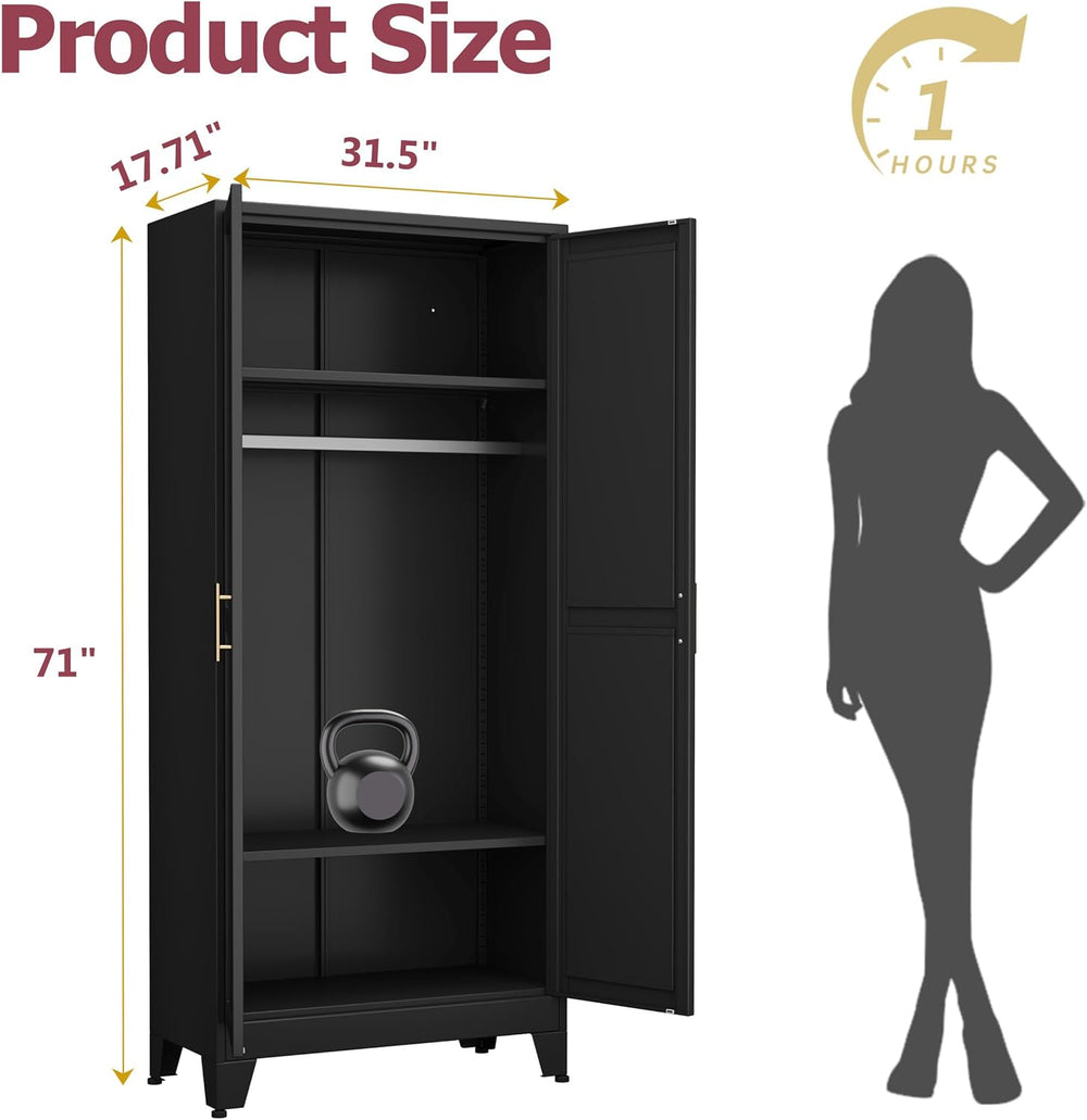 GAIOUS Metal Wardrobe Cabinet with Hanging Rod, Clothing Storage Cabinets