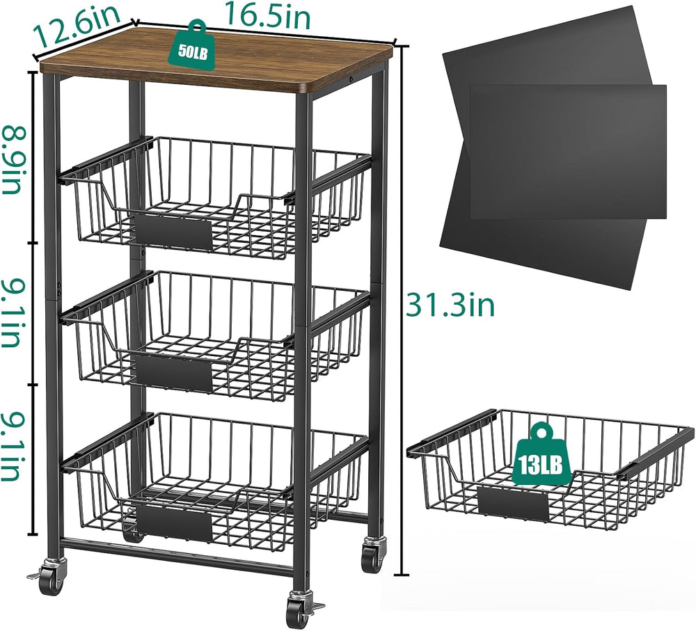 XYZLVSI 4 Tier Rolling Kitchen Cart Fruit Vegetable Storage Basket Rack