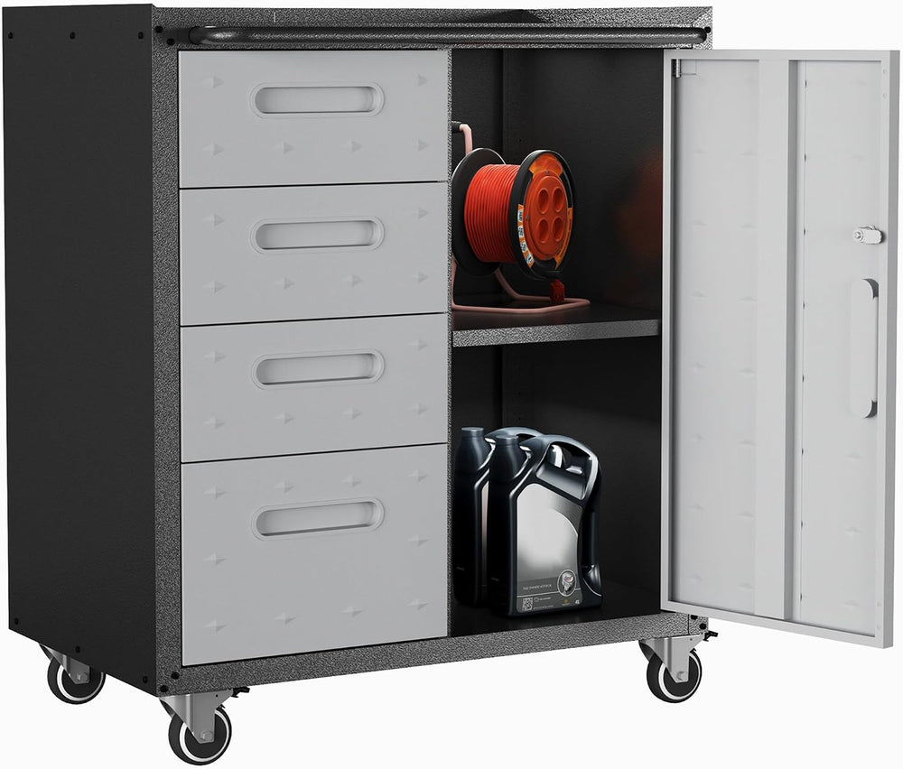 Metal Mobile Tool Storage Cabinet with 4 Drawer and 1 Locking Door
