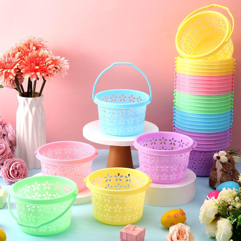 Havawish Easter Basket Bulk with Handle Small Colorful, 100 Pcs, Round