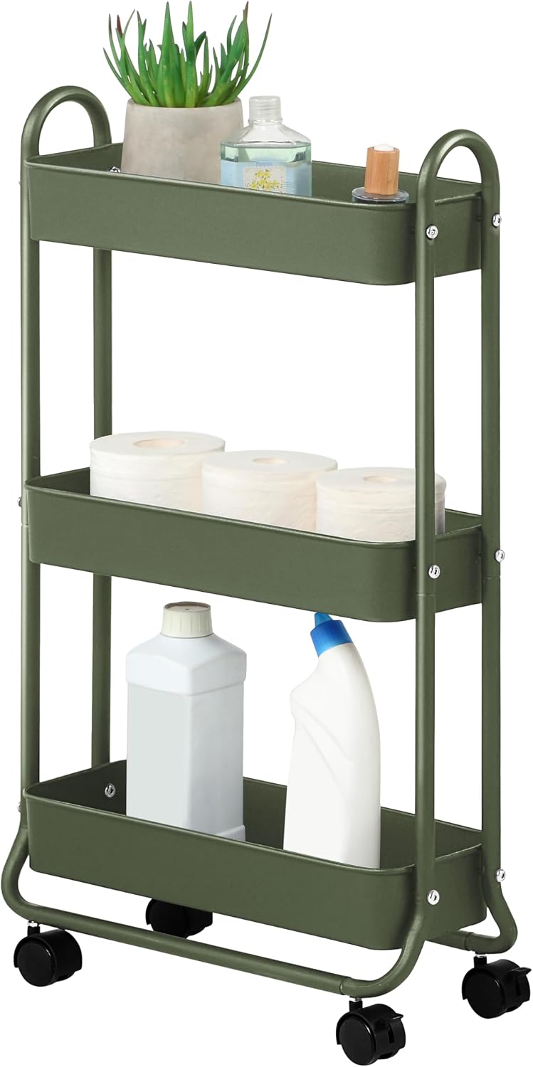 SunnyPoint Slim Rolling Storage Cart, 3 Tier Bathroom Storage Organizer Bathr...