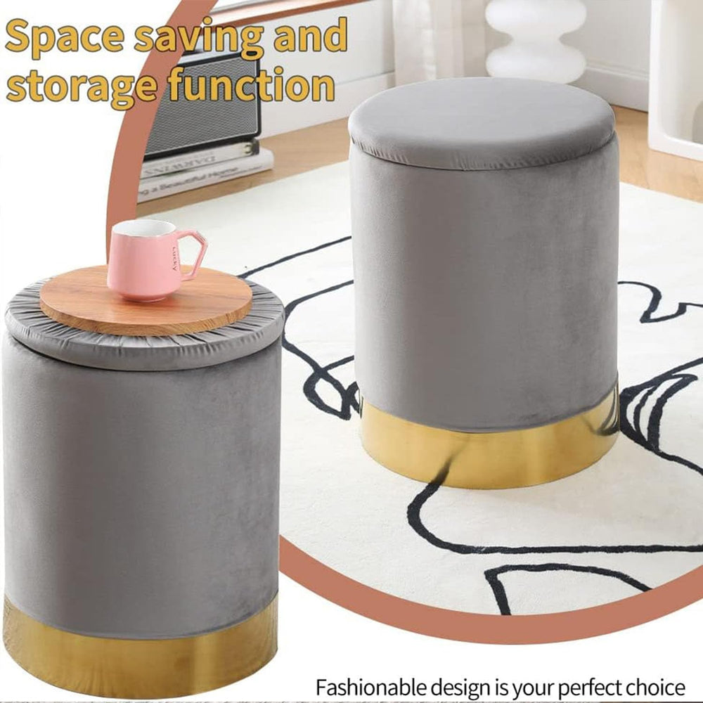 Velvet Storage Ottoman Multipurpose Footrest Stool with Metal Base Modern Rou...