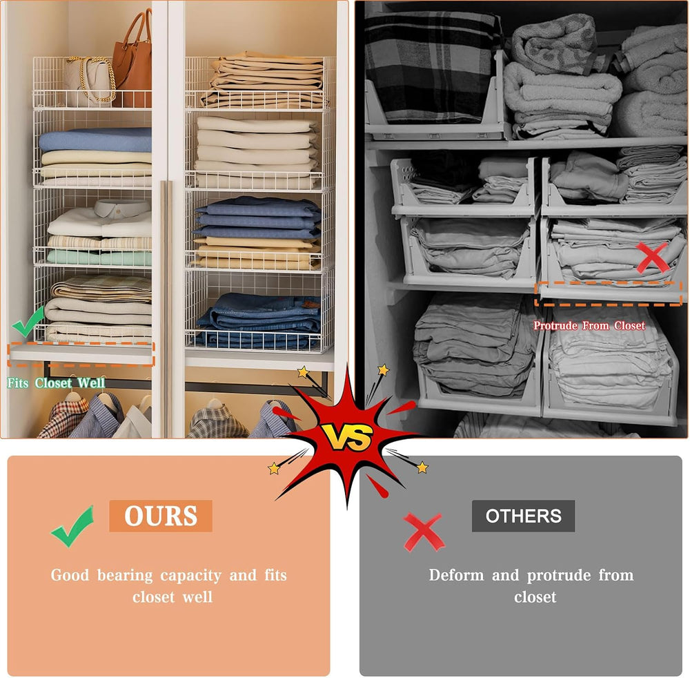 4 Tier Stackable Closet Organizers and Storage Shelves, Foldable Closet Shelf...