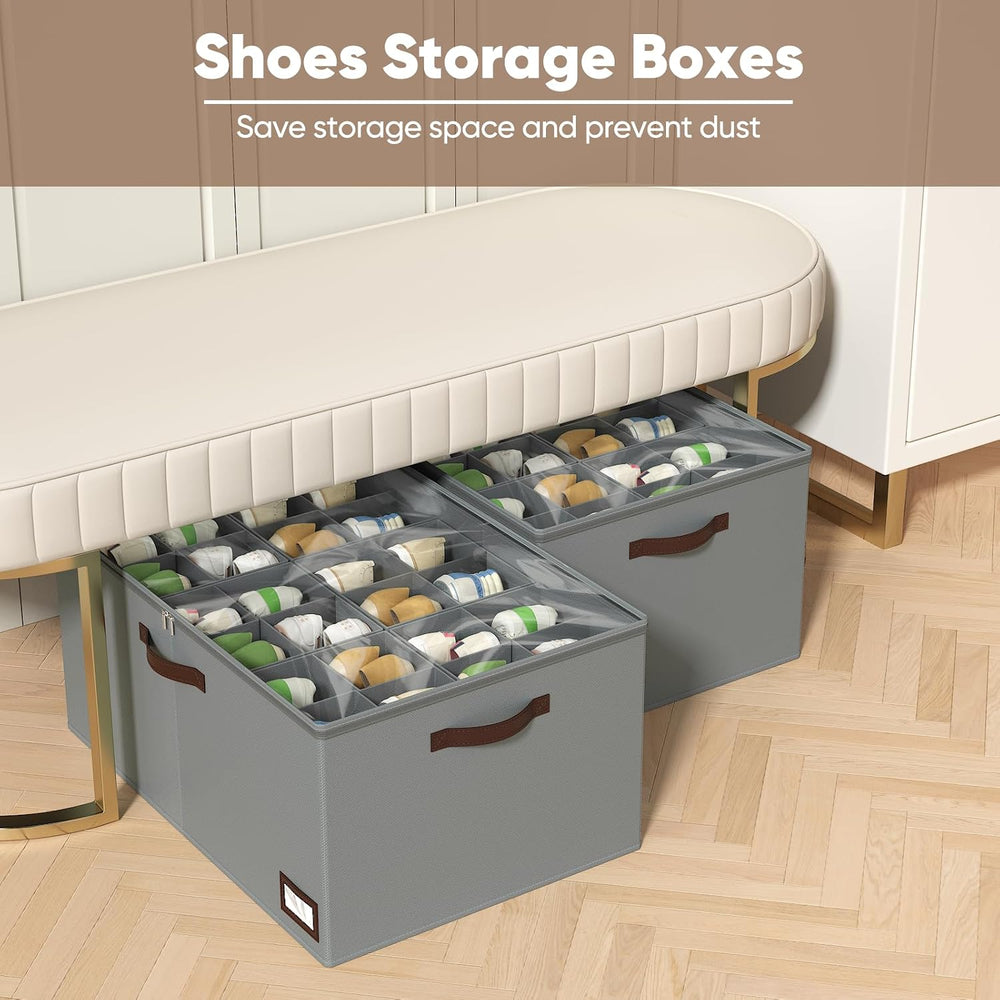 OIAHOMY 2 Pack Shoe Organizer for Closet, Large Foldable Shoe Storage Bins wi...