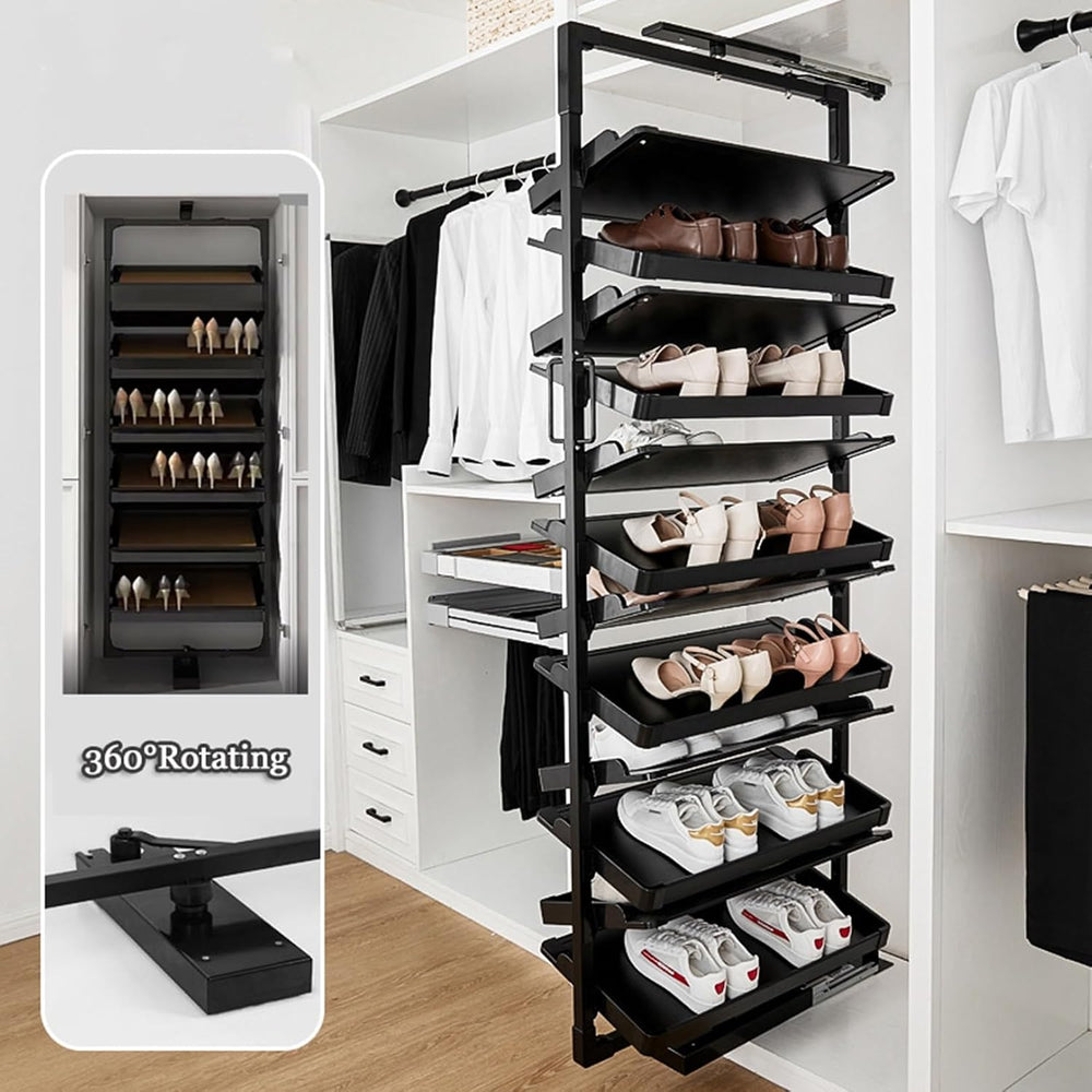 Shoe Rack 360ยฐRotating Pull-Out Organizer for Closet Shoe Cabinet,Adjustable ...