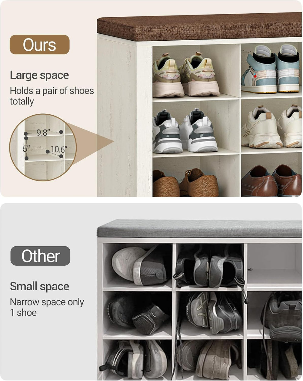Hzuaneri Shoe Storage Bench with Cushion, Entryway 16-Cubby Shoe Rack