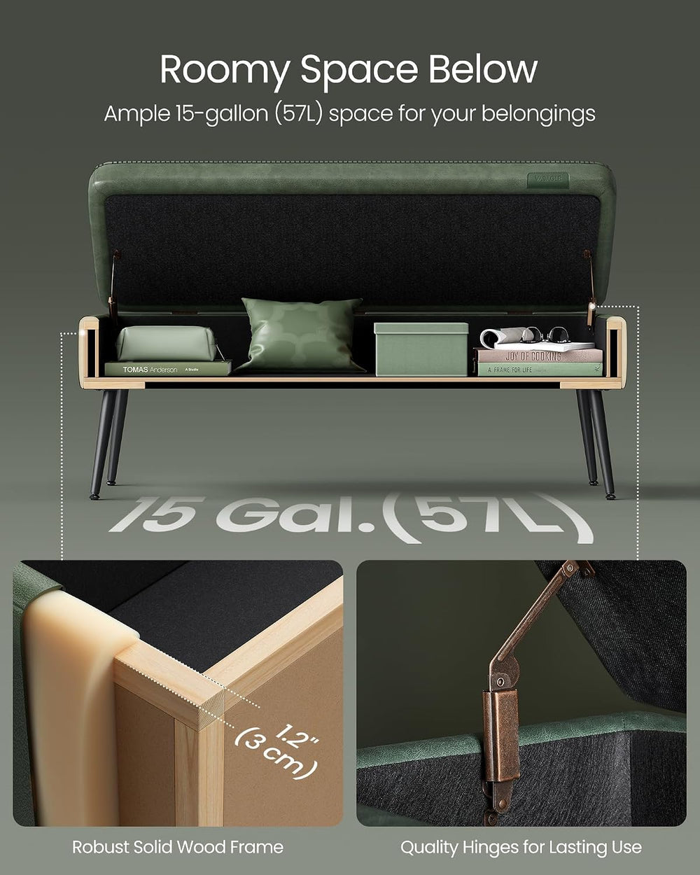 VASAGLE Storage Ottoman Bench, PU Leather, Steel Legs