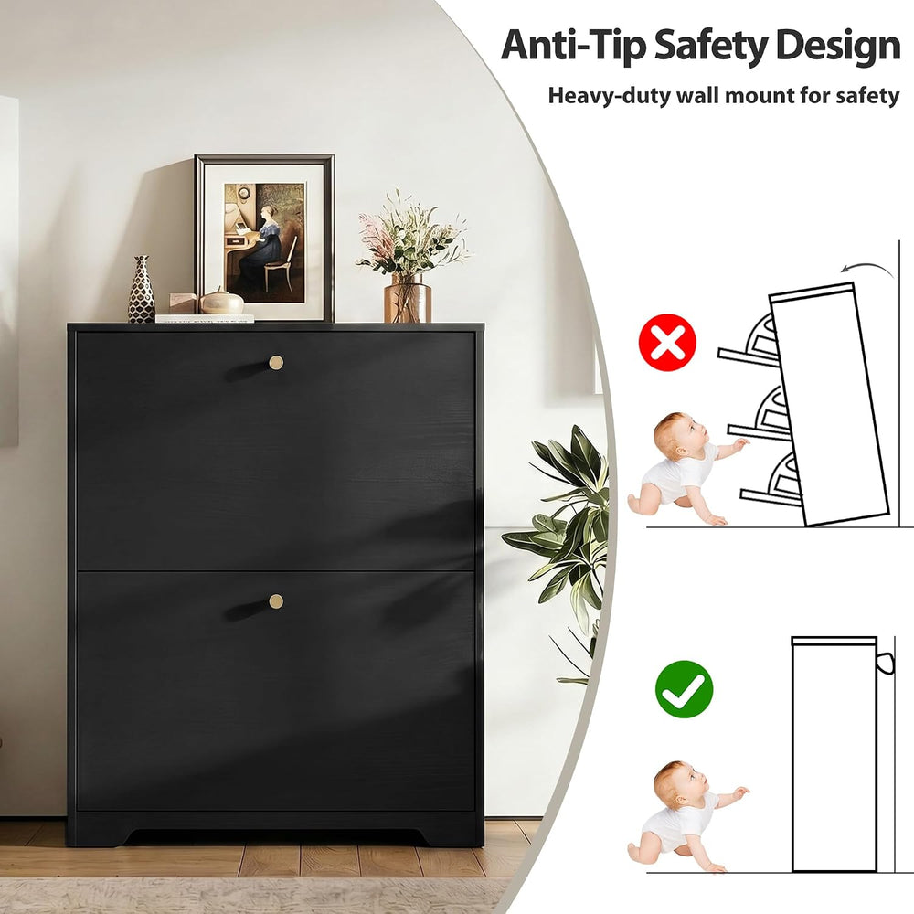Nicetree Shoe Cabinet with 2 Flip Drawers, Entryway Shoes Organizer, Black