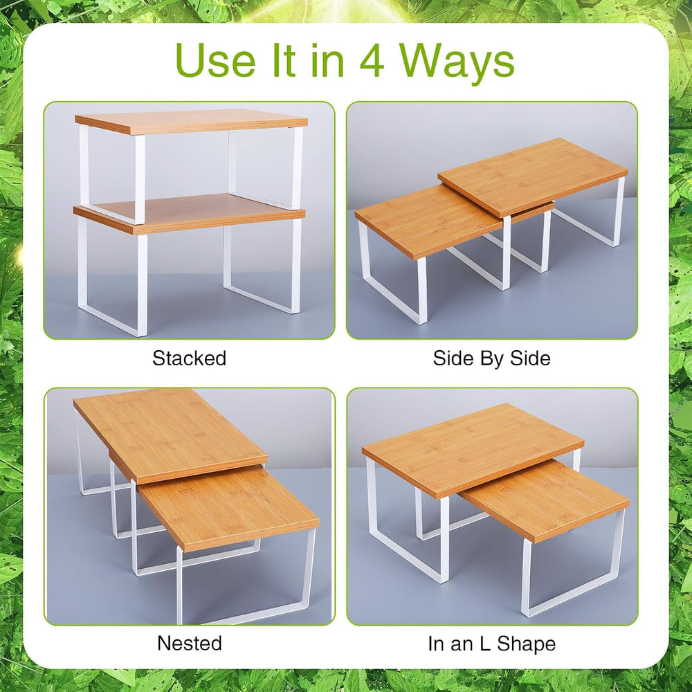 4 Pcs Kitchen Organizer Accessories Set – Stackable Metal Counter Shelves wit...