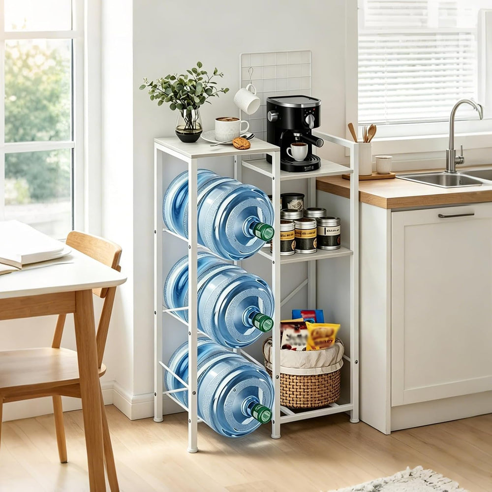 5 Gallon Water Bottle Holder Tall Water Jug Rack with Storage Shelves, Heavy-...