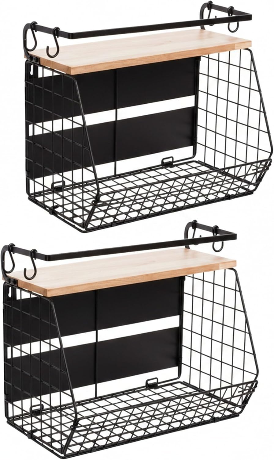 Relaxdays Wall-Mounted Fruit Basket Set of 2, Magnetic Kitchen Organiser, HWD...