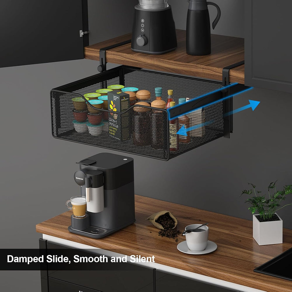 AmonHouseware 2Pack Under Shelf Basket Storage,Adjustable Hanging Arm,Black