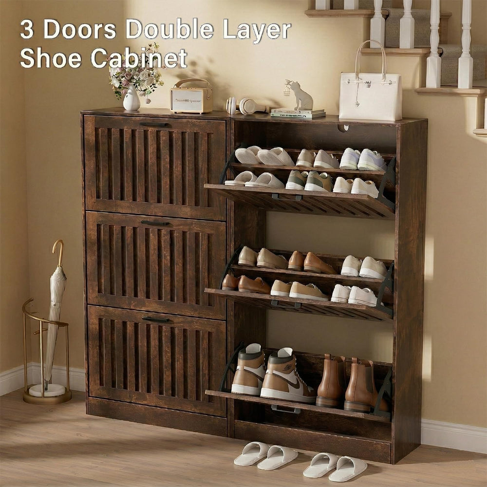 Shoe Storage Cabinet for Entryway Narrow Shoe Rack Cabinet 3 Flip Drawers