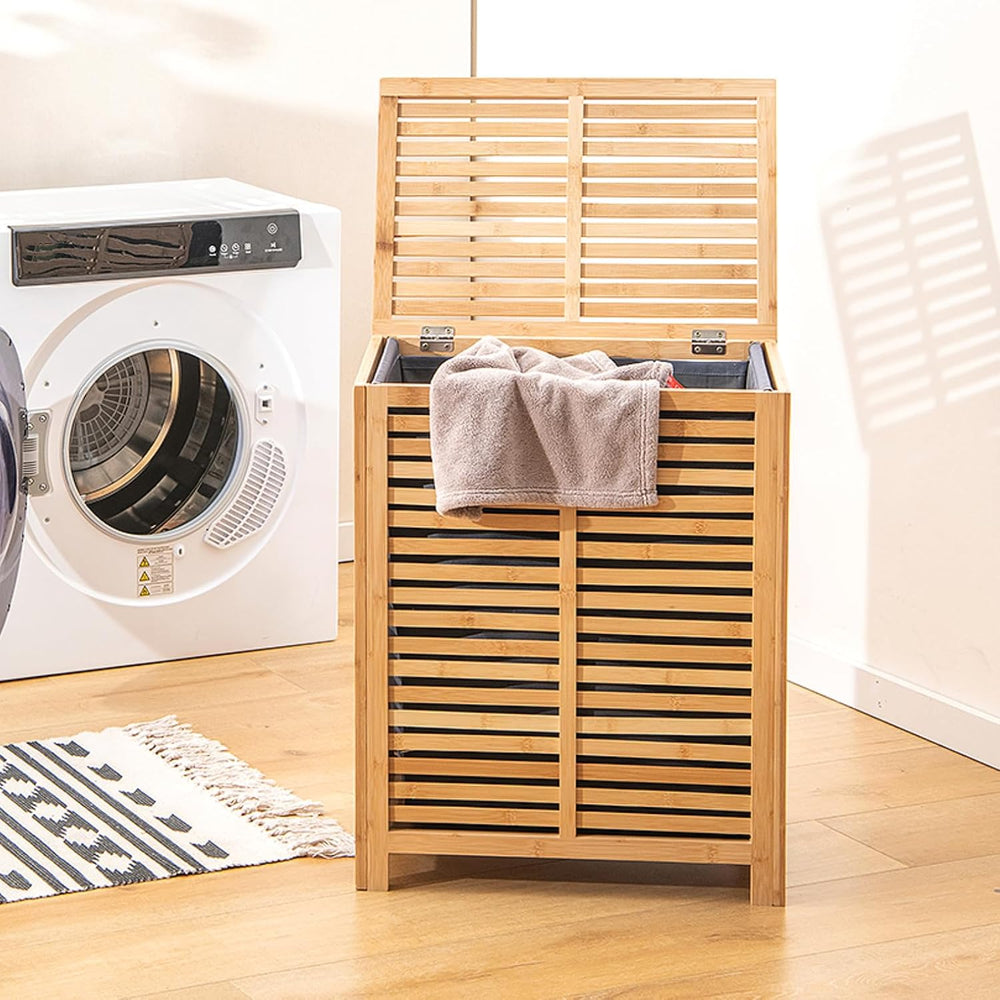 Multigot Bamboo Laundry Basket, Clothes Storage Hamper with Lid & Removab...