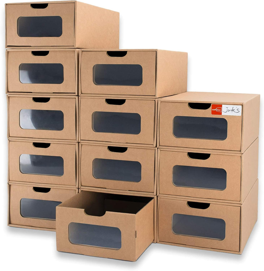 Shoe Boxes Cardboard, 12 Pack, Big Size, Waterproof, Heavy Duty, Stackable Sh...