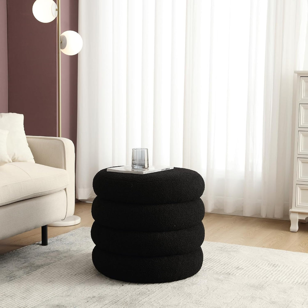 Flouki 19.5" Storage Ottoman Round, Vanity Stools for Bedroom, Sherpa Po...