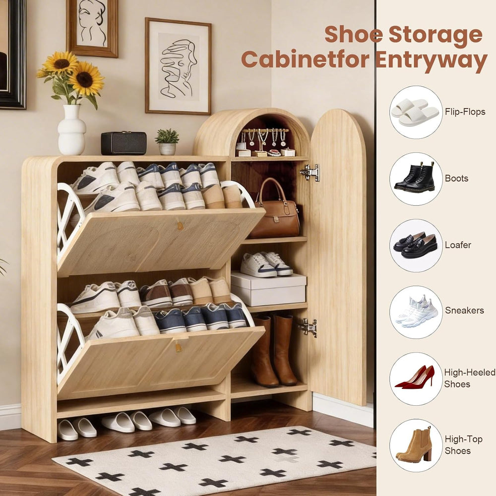 Arched Cabinet with Doors-Shoe Cabinet,Hidden Shoe Rack,Shoe Stand for Entryw...