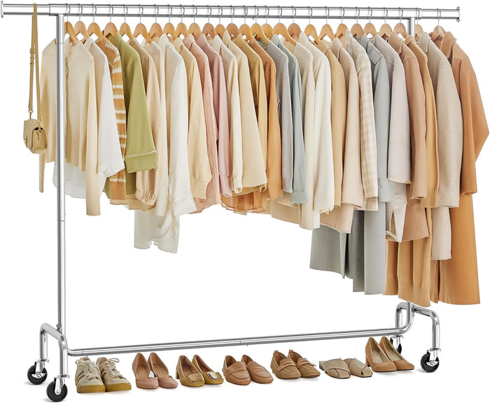 SONGMICS Clothes Rack with Wheels, Heavy-Duty, Extendable Hanging Rod