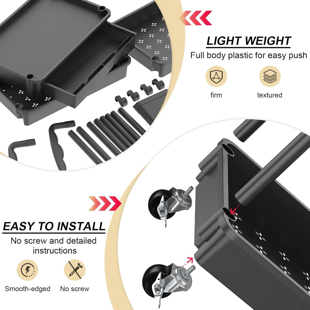 Goovilla 4 Tier Rolling Utility Cart Organizer with Removable Drawer, Black