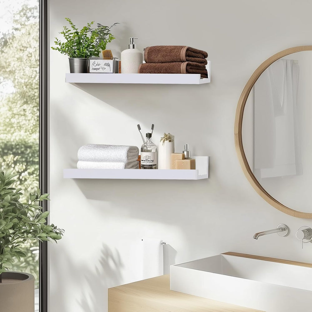 Muzilife 45.3" Large Floating Shelves Wood Wall Shelf with Lip, 2Pcs, White
