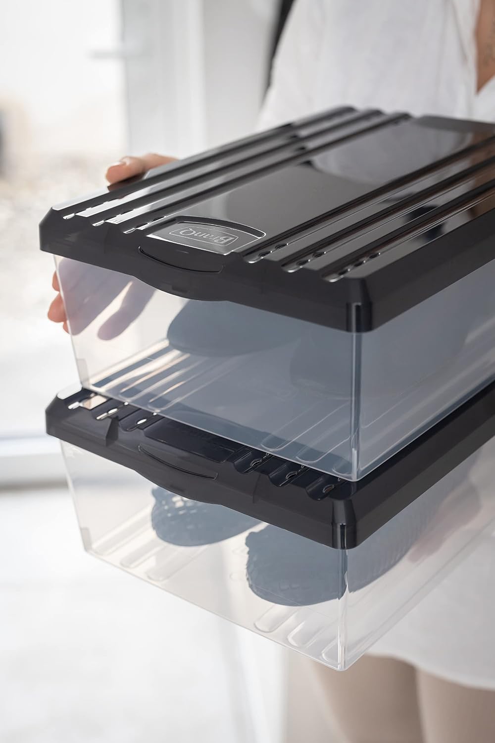 BranQ - Home essential Shoe Box with Ventilation Holes and Plastic Lid, 8 L, ...