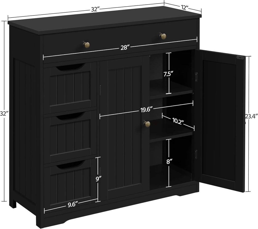 Topeakmart Freestanding Bathroom Storage Cabinet, 4 Drawers & 2 Doors Black