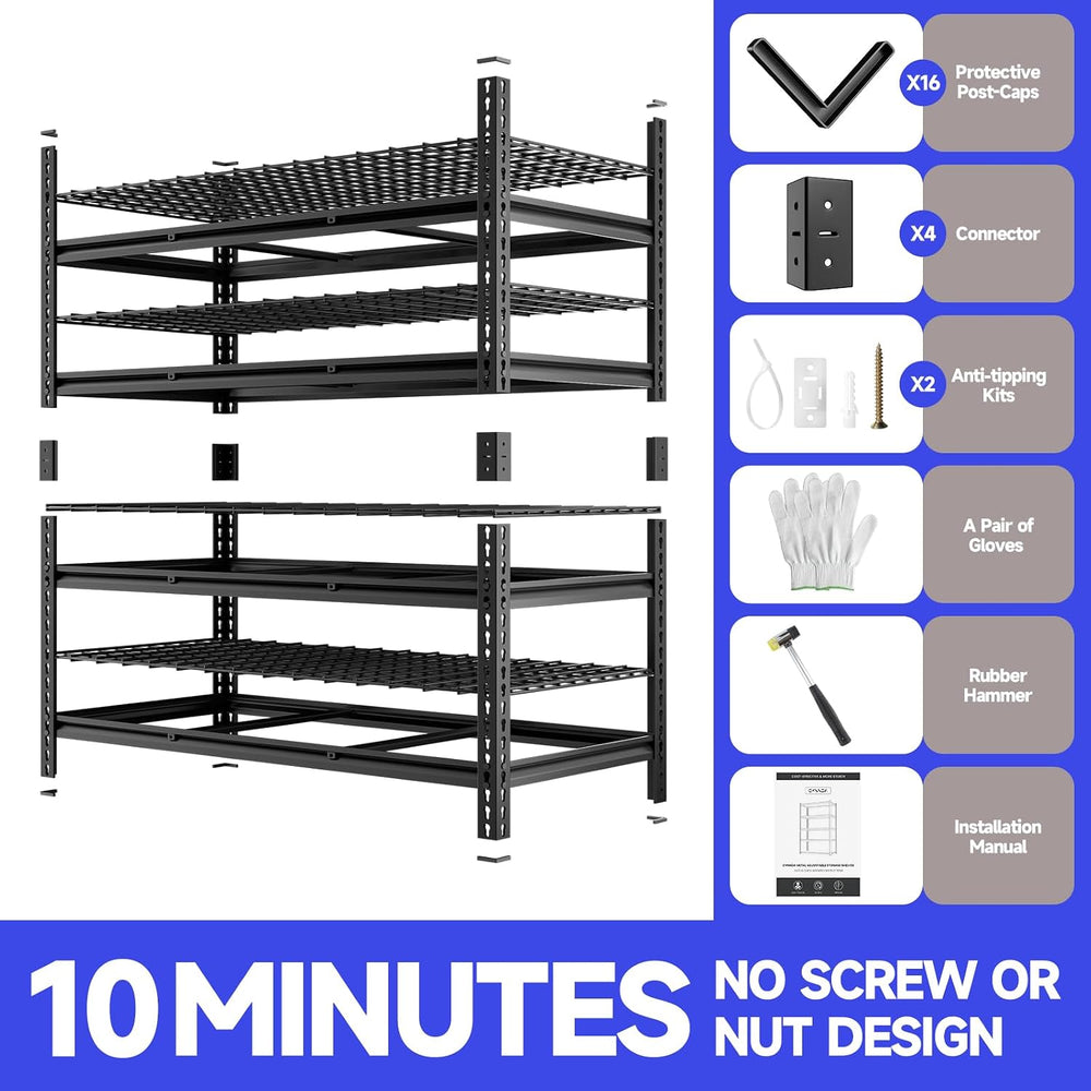 4-Tier 60" W X 24" D X 60" H Garage Shelves 2800LBS Heavy Duty...