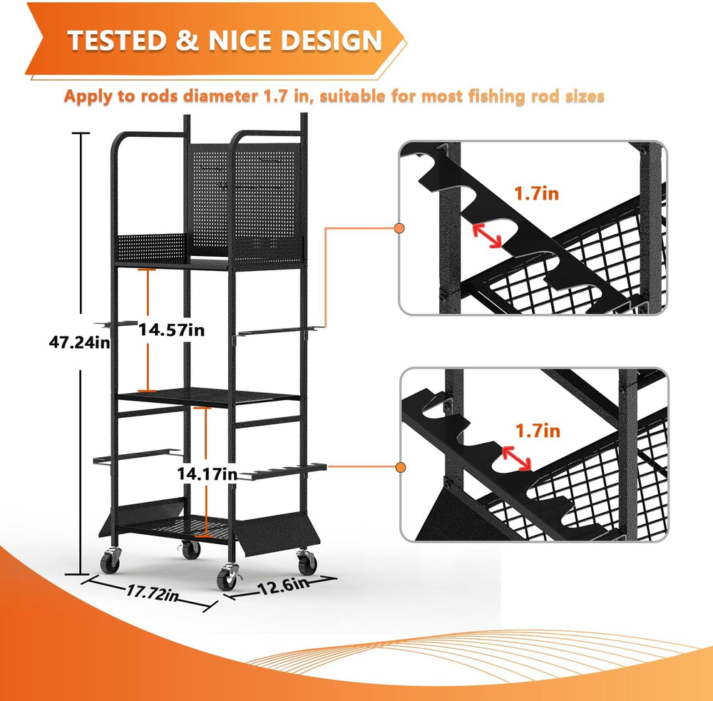 Heavy Duty Fishing Rod Rack, Fishing Organizer for Garage, Fishing Gear Holde...