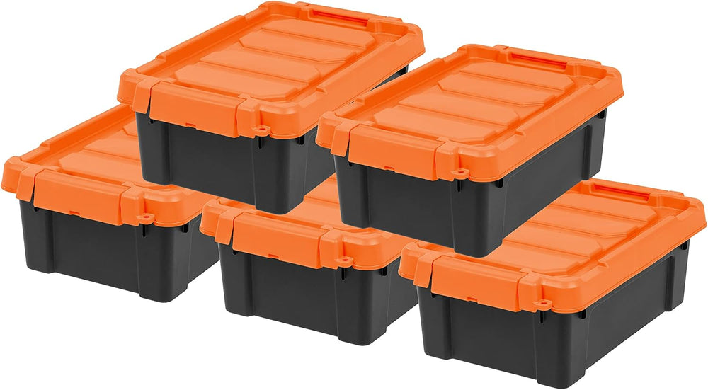 IRIS USA 5-Pack 3 Gal Heavy Duty Lockable Storage Totes with lids, Orange