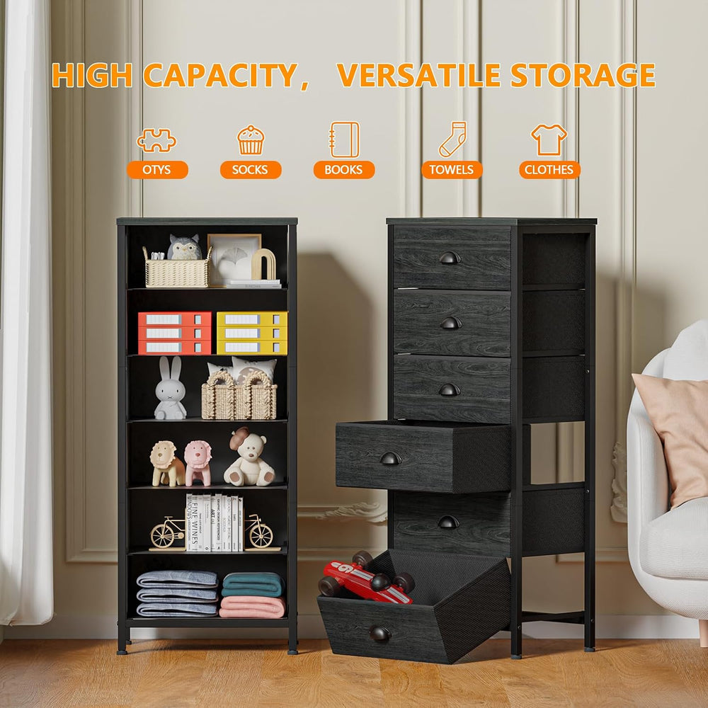 Furnulem Black Dresser for Bedroom, Tall Fabric Chest of Drawers