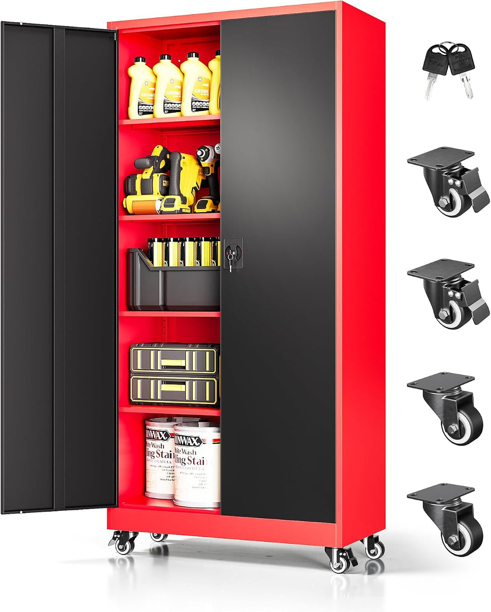 Metal Garage Storage Cabinet with Locking Doors and Adjustable Shelves, Wide ...