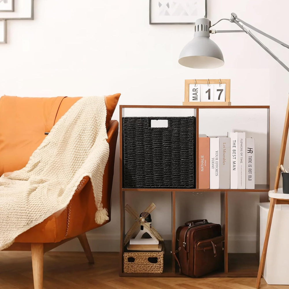 12x12x12in Wicker Basket for Storage,Set of 2 Hand-Woven Paper Rope Wicker Ba...