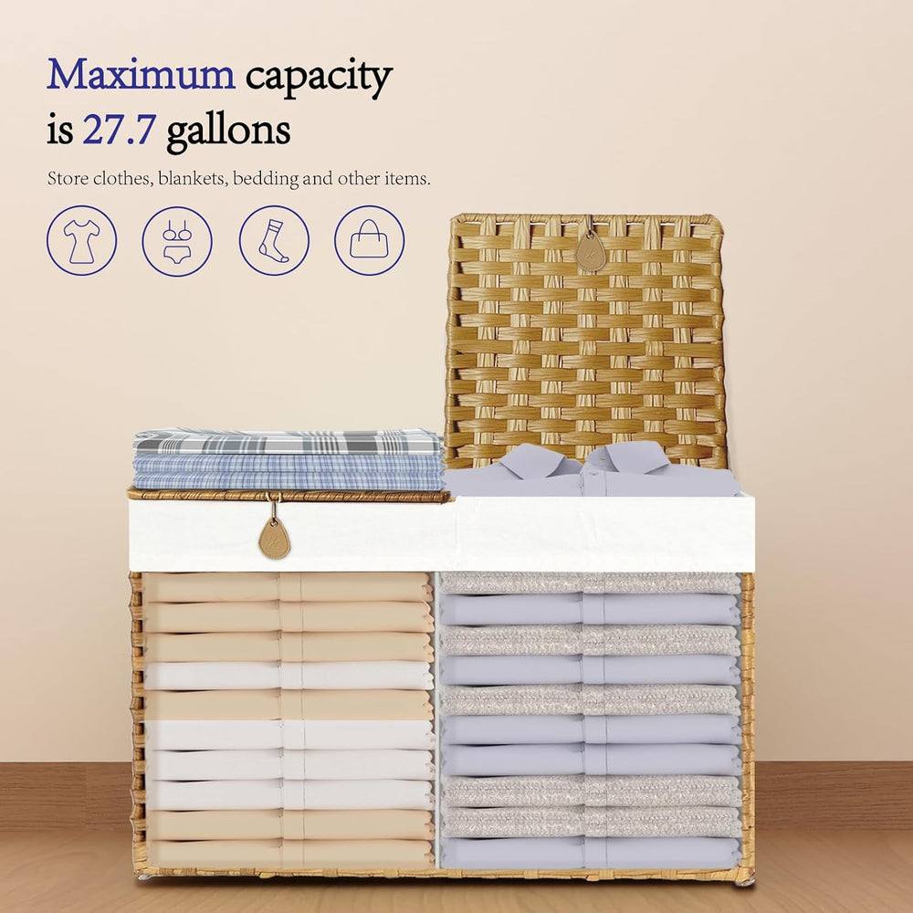 Storage Basket with 2 separate Lid, 105L Handwoven Rattan Shelf Basket with C...
