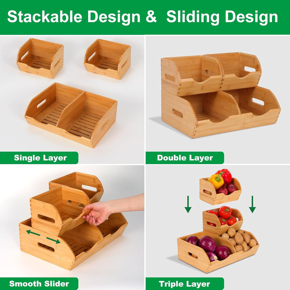 Bamboo Pantry Storage Bins,Fruits and Vegetables Basket