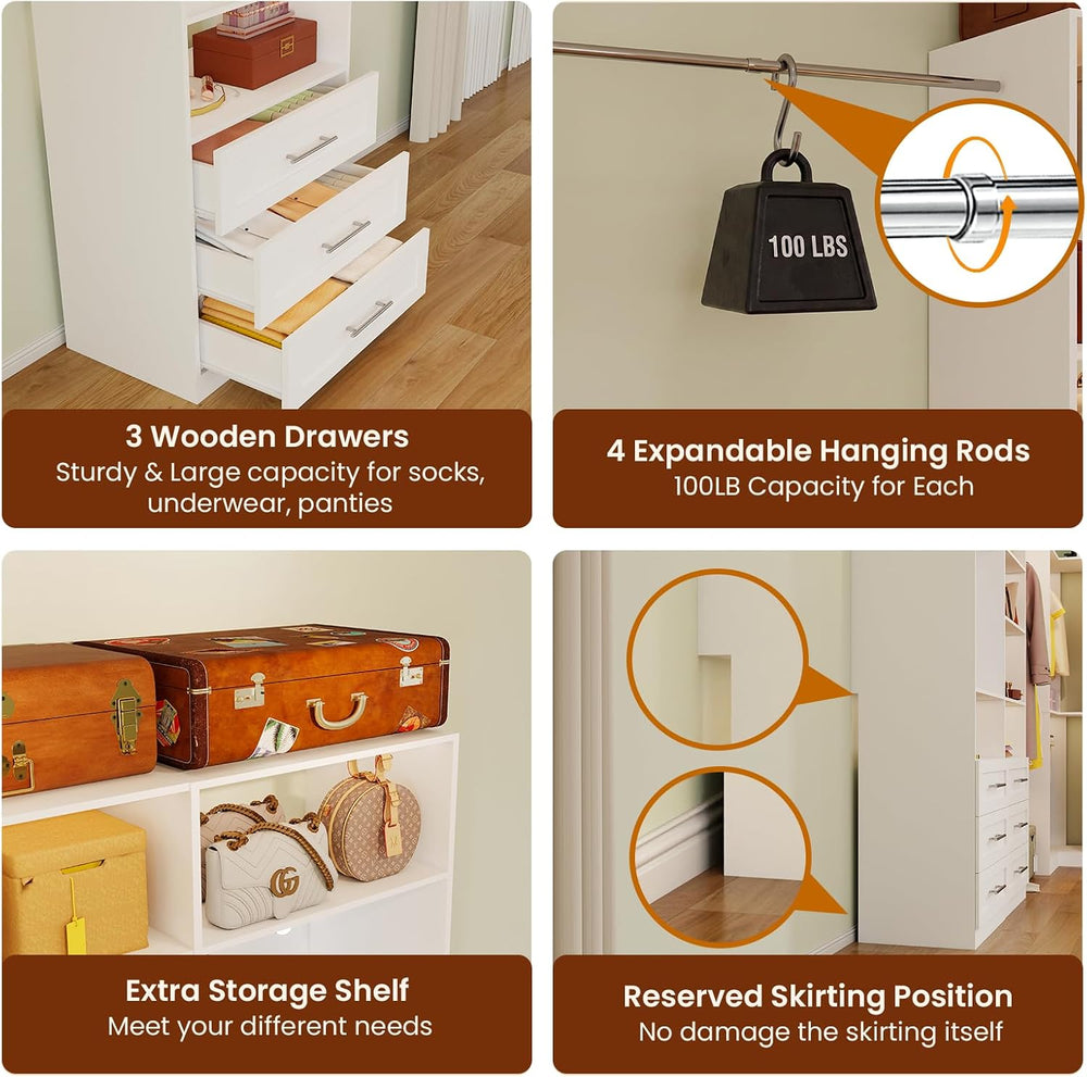 Closet System with 3 Drawers & Hollywood Lighted Mirror, 2–10FT