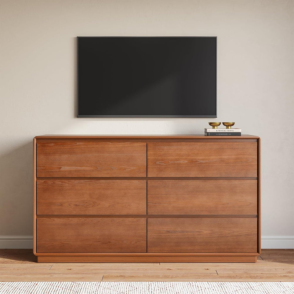 Solid Wood Dresser, 55.2" Wide Mid Century Modern Dresser, Brown
