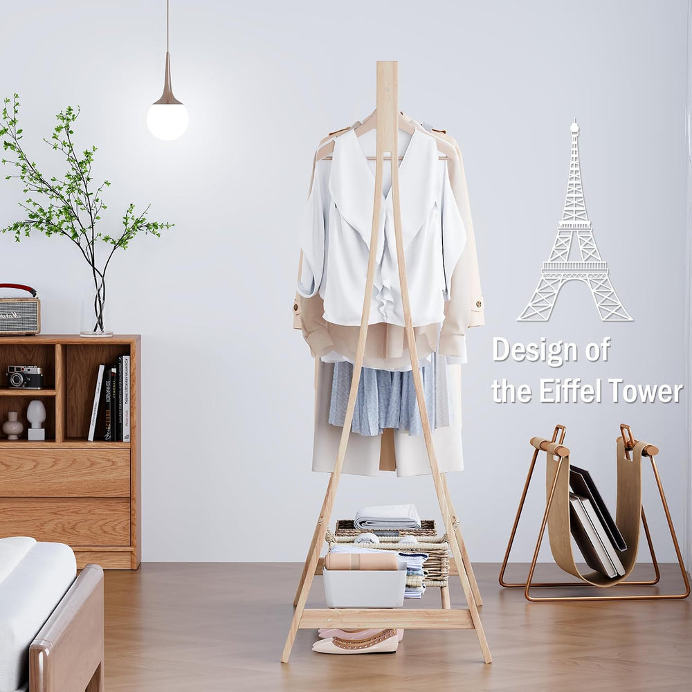 Wooden Retail Display Hanging Clothes Rack with Storage Shelf, 52" W x 5...