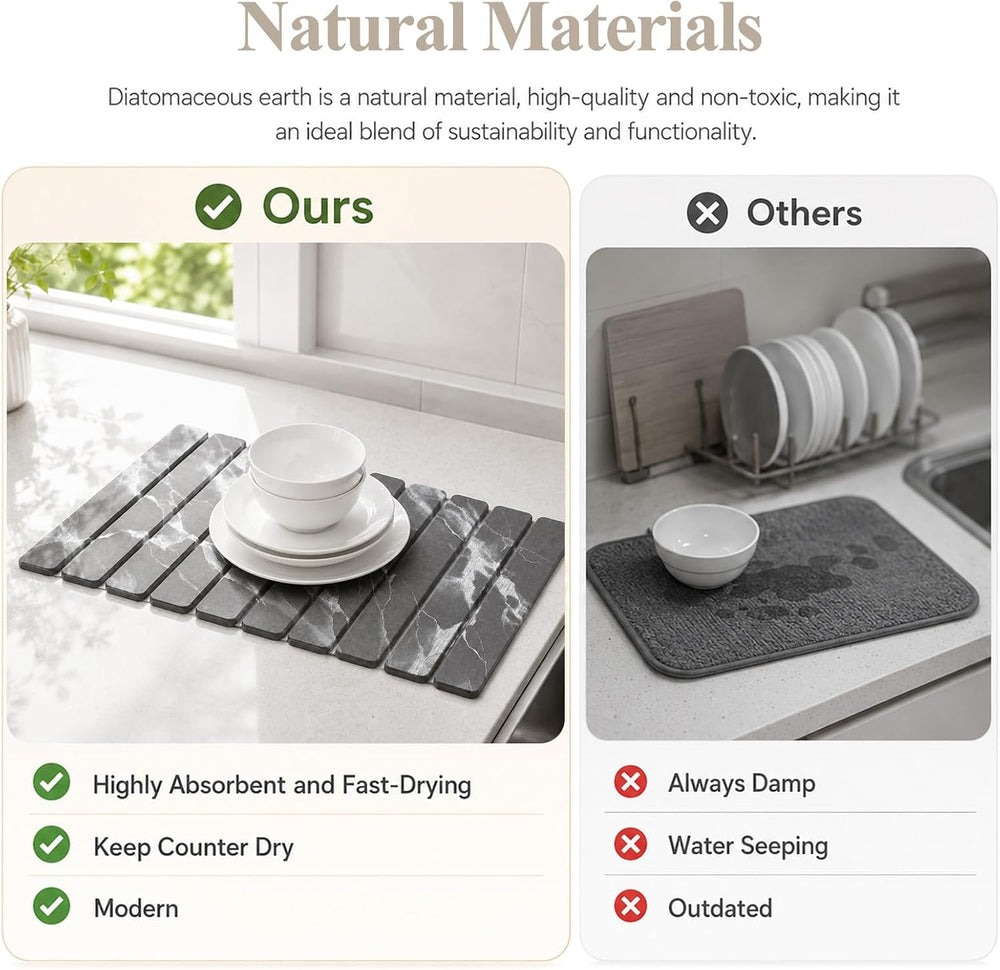 Large Stone Dish Drying Mat for Kitchen Counter (White Ink 24"x16" ...