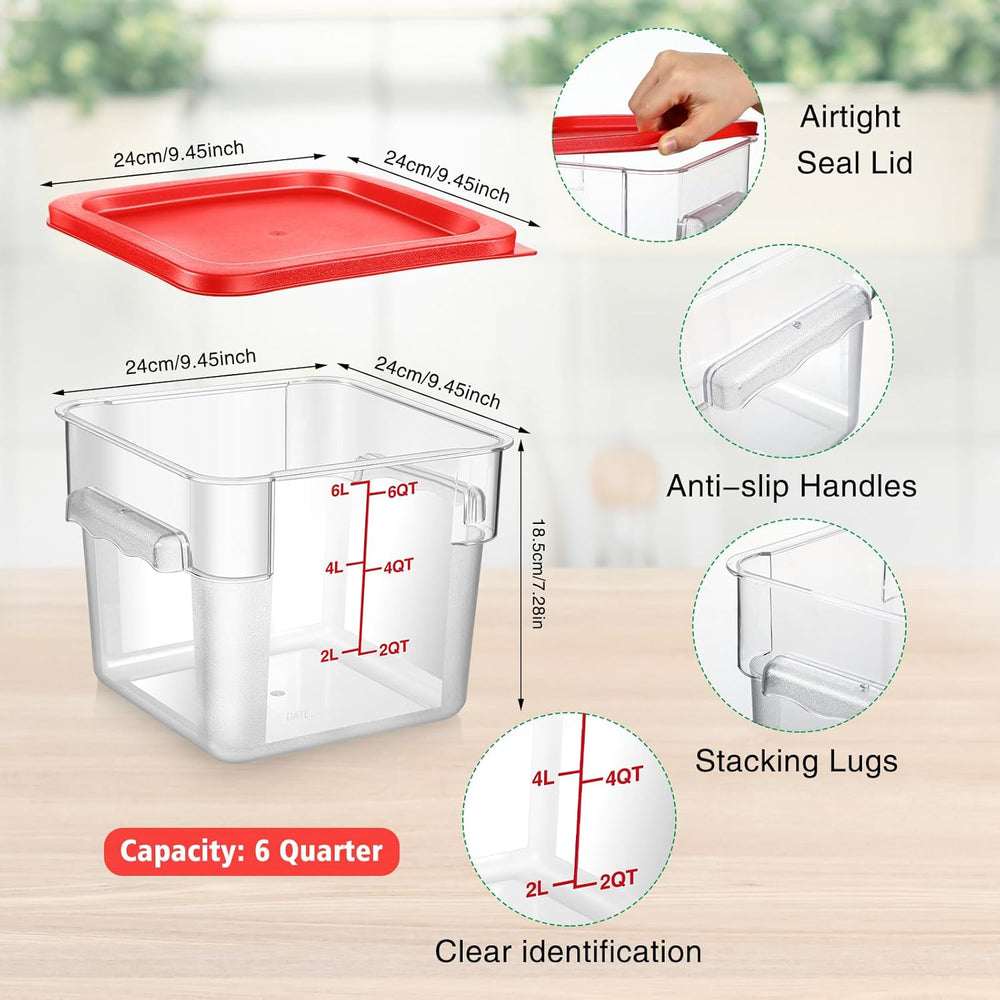 Suclain 2 Pcs Square Clear Food Storage Container with Lid, Red, 6 Qt