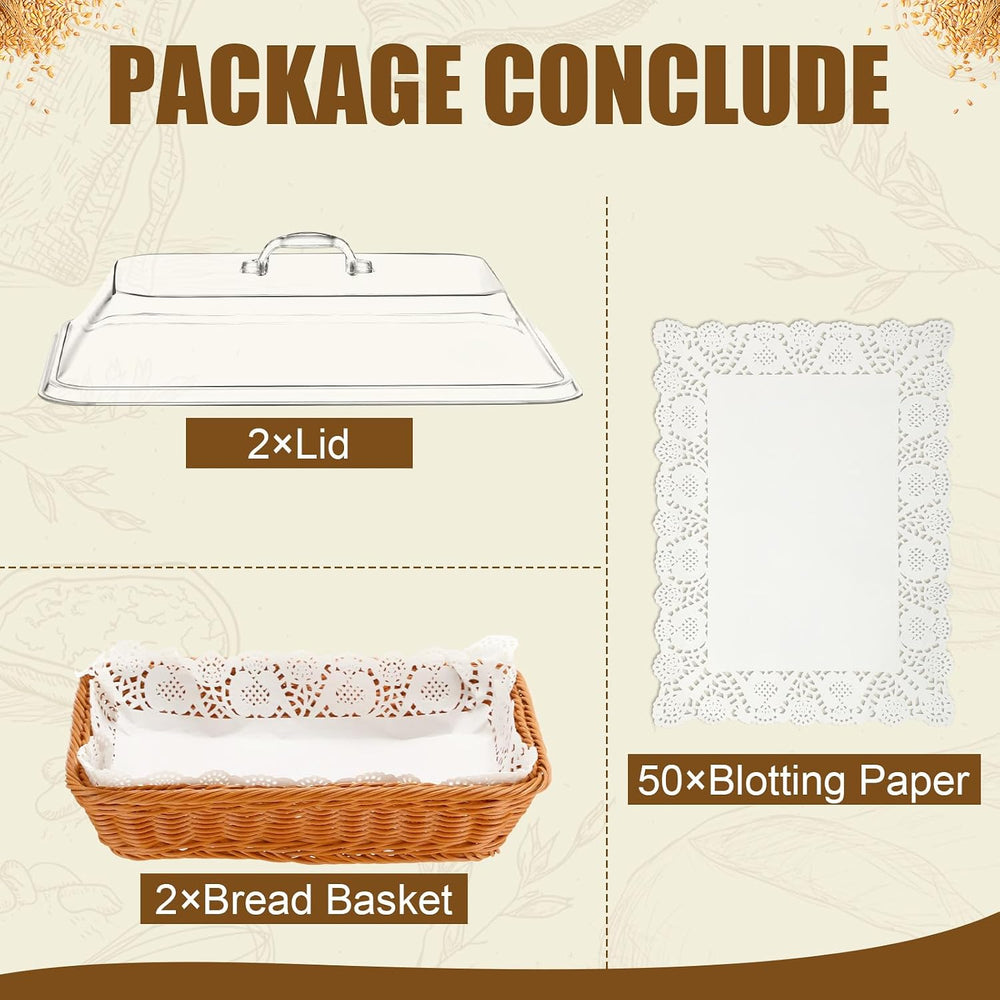 Mumufy 2 Packs Bread Baskets for Serving with Lid 14.17x10.24x2.56'' ...