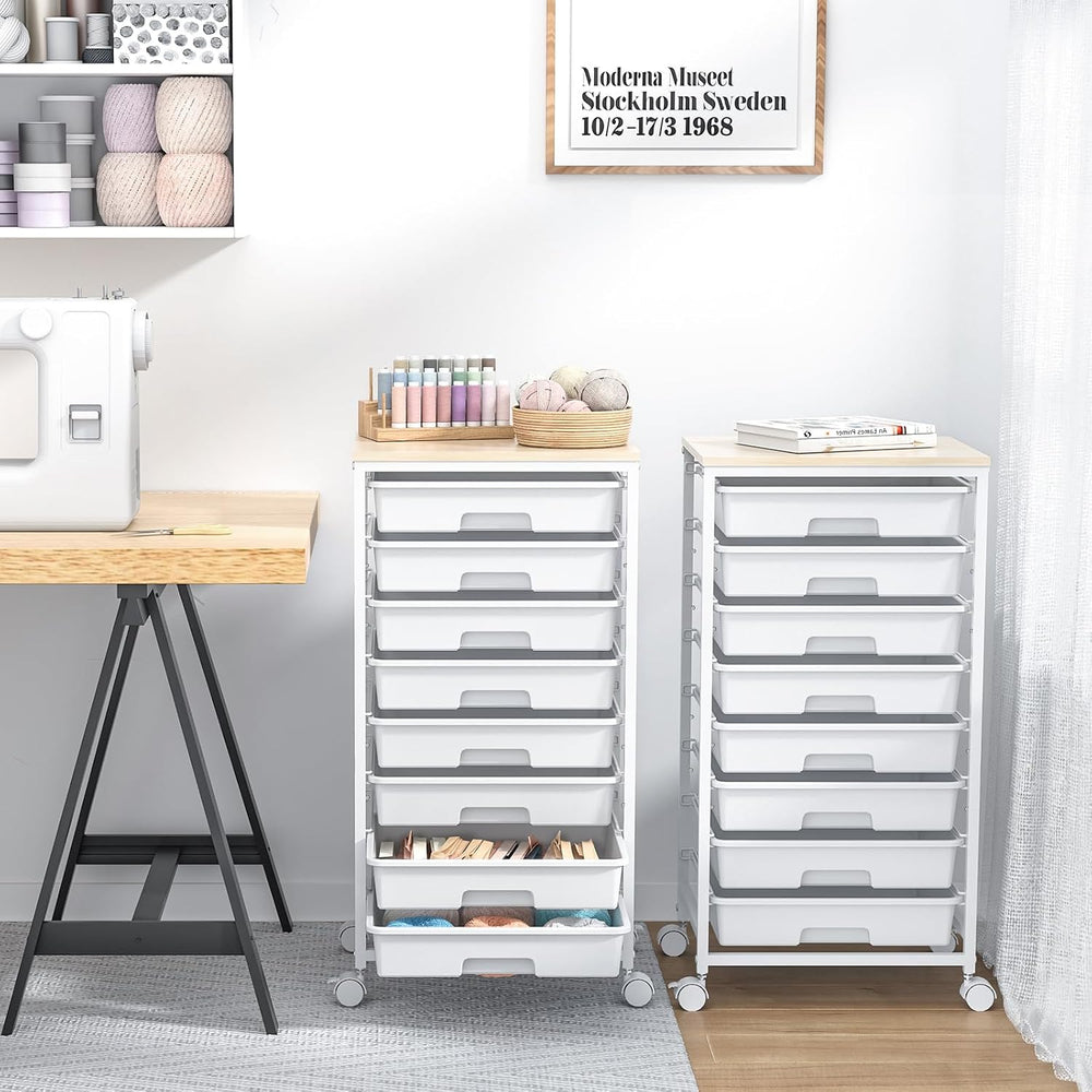 SYKIARIOL Rolling Storage Cart with Drawers, 8 Drawers Utility Cart,White