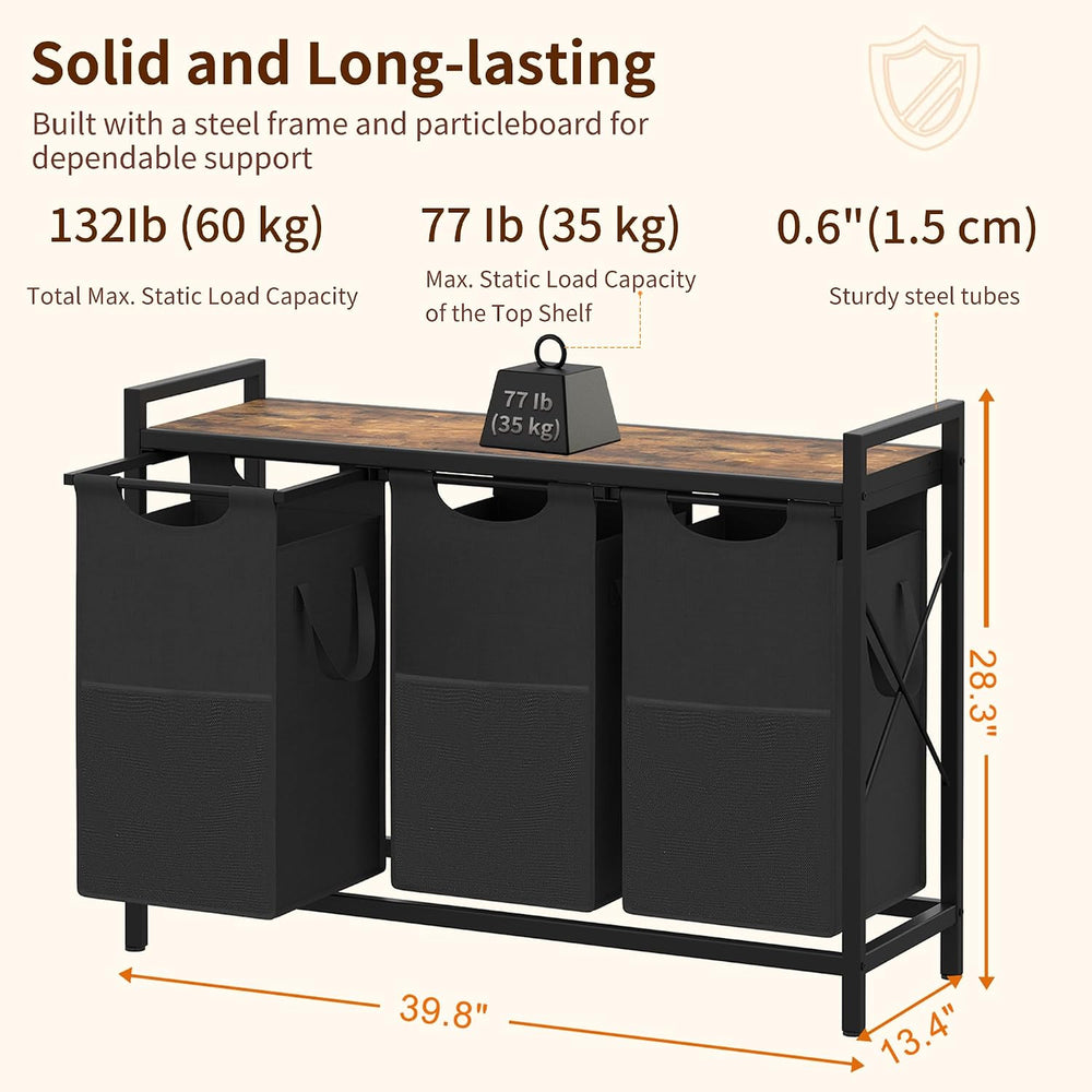 Heybly Laundry Hampers, 3 × 15 Gal (171 L) Laundry Basket with Large Desktop ...