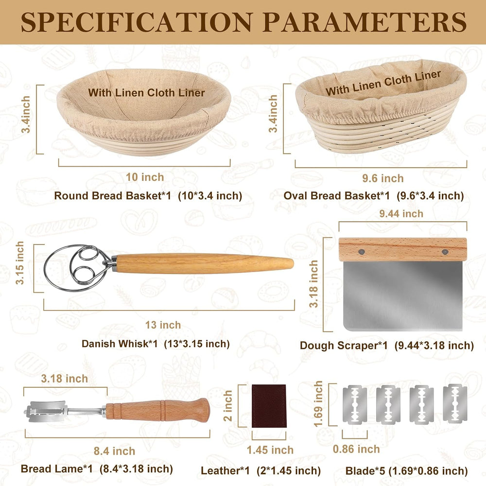 TNELTUEB Bread Proofing Basket Set, Incl 10'' Round & 9.6'