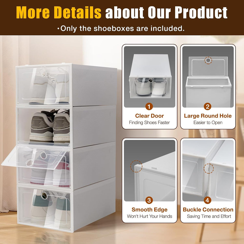24 Pack Stackable Shoebox Thicken & Sturdy Clear Multifunctional Shoe Box...