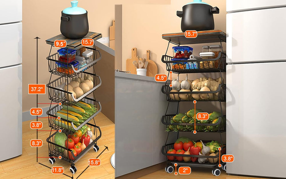 asunflower Kitchen Storage Baskets with Wooded Table Top, 5 Tier Stackable Fr...