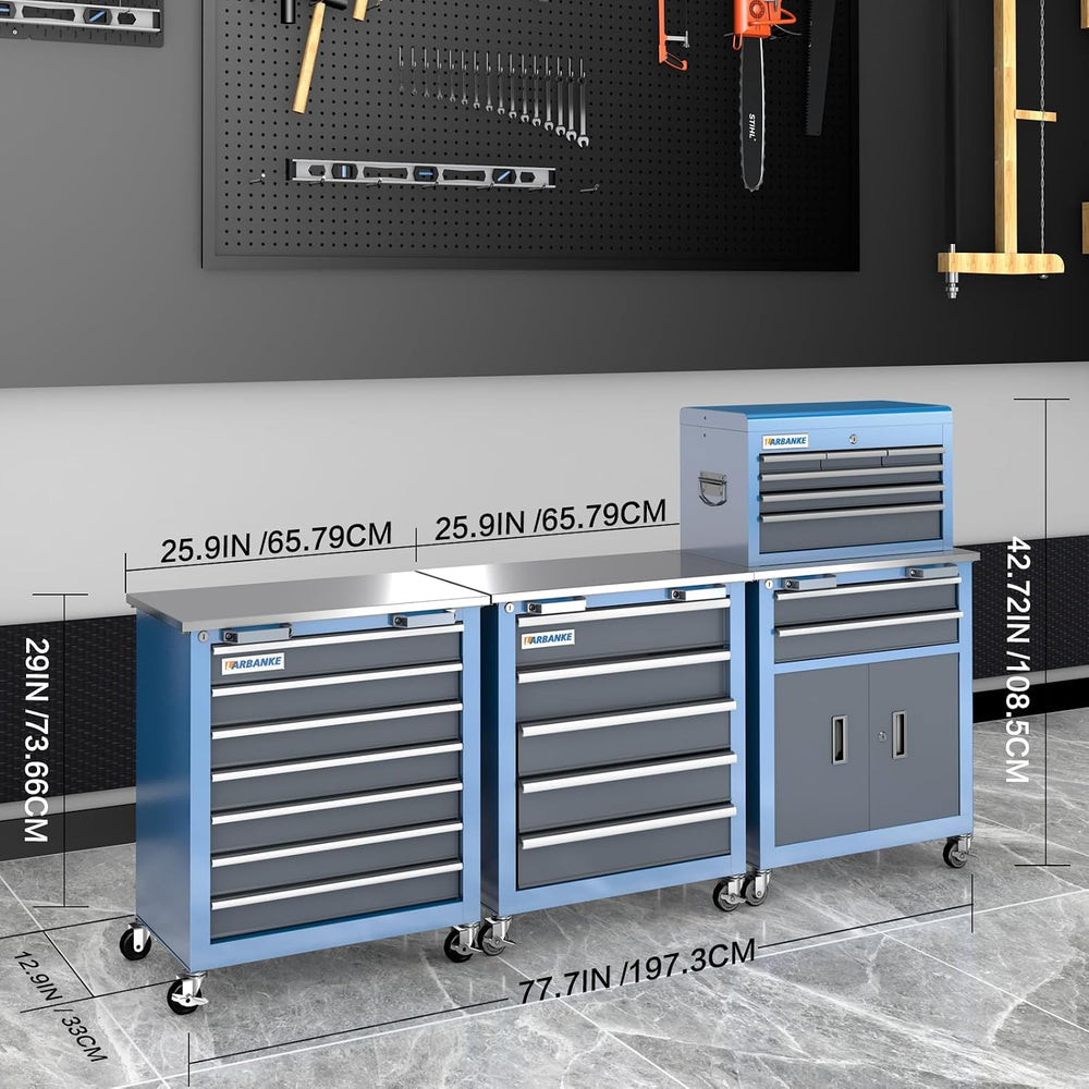 LARBANKE 20 Drawer Rolling Tool Chest Combo,with Wheels & Foot Pads, Blue