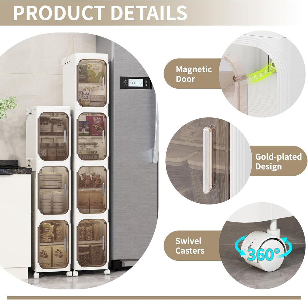 4 Tier Slim Bathroom Storage Cabinet, Foldable and Movable, White
