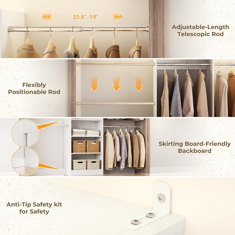Homieasy Closet System, 4.5-11.5 Ft Expandable Closet Organizer, White