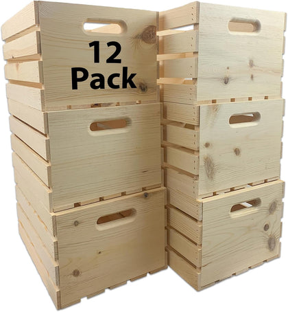 Wilson Large Wooden Pine Crate for Storage and Decoration at Home, Office, Kitchen, Bedroom, and Retail (12.5"x9.625"x17.875") (Set of 12)